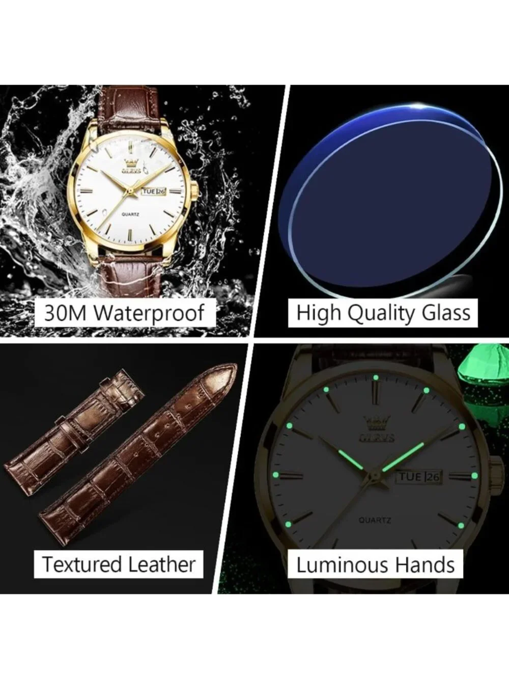 Stylish Men's Analog Quartz Watch with Day & Date, Luminous Hands, Stainless